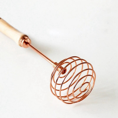 Rose Gold Egg Mixer Whisk Beech Wood Handle Stainless Steel Spiral Manual Whisk Kitchen Accessories Cooking Tools