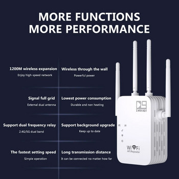 Безжичен рутер 2.4Ghz/5Ghz WiFi ретранслатор 1200M Wi Fi усилвател на сигнала WiFi усилвател 802.11N Long Range Extender Точка за достъп