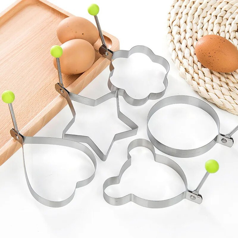 5 tipų nerūdijančio plieno omleto formuotojas „pasidaryk pats“ omleto formavimo formavimo priemonė „Creative Egg Form Ring Forming“ Kelioniniai lauko virtuvės maisto gaminimo įrankiai
