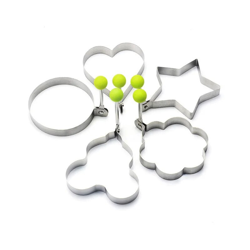 5 tipų nerūdijančio plieno omleto formuotojas „pasidaryk pats“ omleto formavimo formavimo priemonė „Creative Egg Form Ring Forming“ Kelioniniai lauko virtuvės maisto gaminimo įrankiai