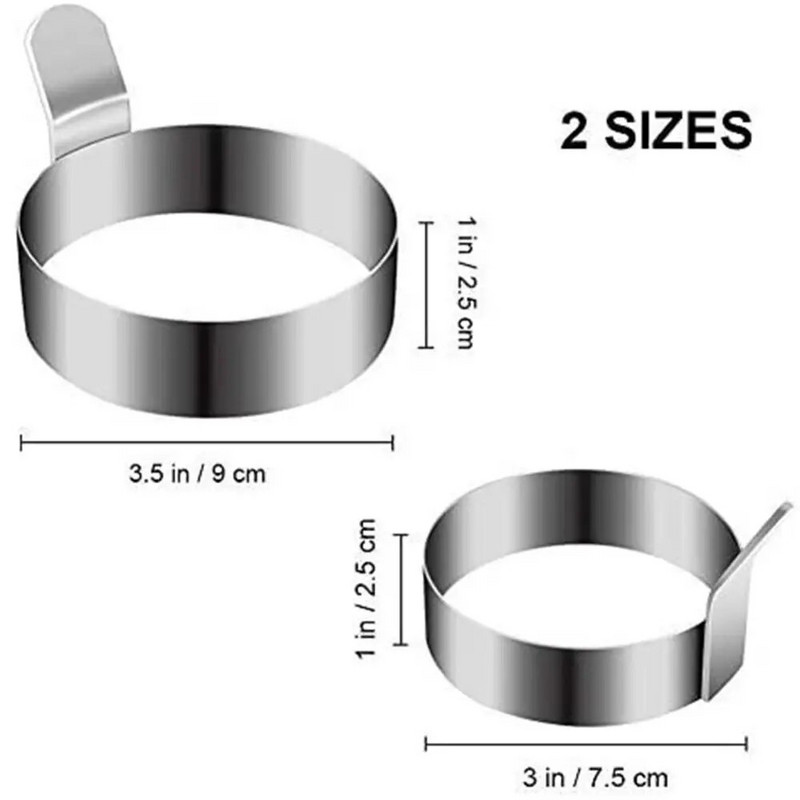 2 ks zahustená okrúhla forma na vyprážané vajíčka z nehrdzavejúcej ocele 304 s rukoväťou, forma na palacinky, omeleta, kuchynské náradie na varenie