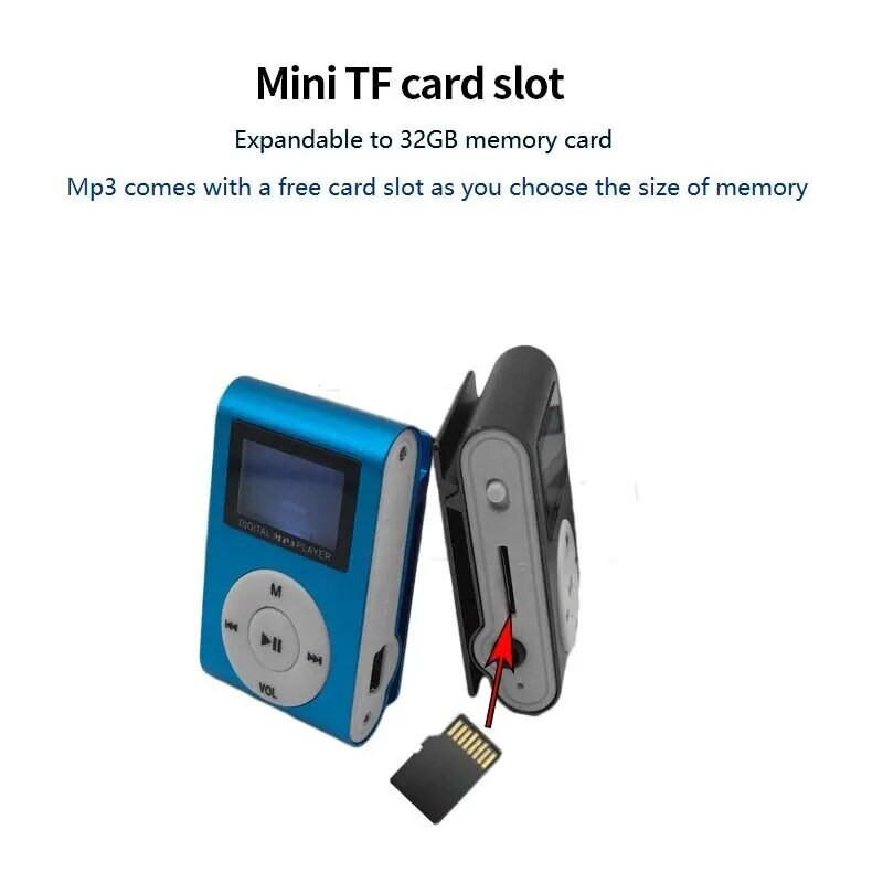 MP3 zenelejátszó mini hordozható klip MP3 diák Walkman támogatás 32 GB Micro SD TF kártya LCD képernyő divat sport zenelejátszó