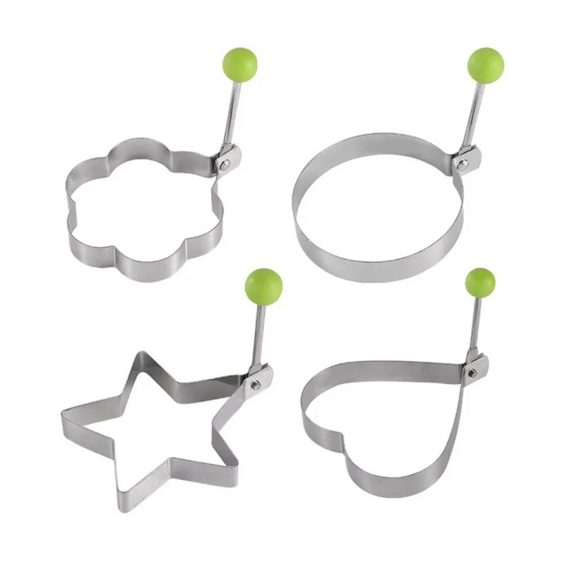 Kūrybiška nerūdijančio plieno kiaušinių gruzdintuvė su kelių formų kiaušinių formomis su nepridegančiu kepimo įrankiu rankena