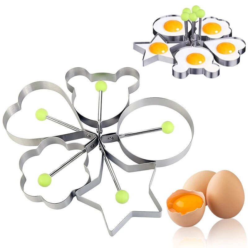 5 τμχ/σετ Τηγανητό αυγό φόρμα σε σχήμα καρδιάς Τηγάνισμα αυγό εργαλείο δαχτυλίδι φόρμα τηγανίτας από ανοξείδωτο ατσάλι Μαγείρεμα Εργαλεία κουζίνας Κόφτης κέικ