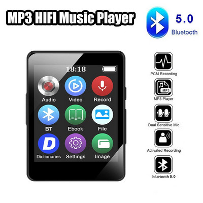 Player de muzică MP3 Bluetooth 5.0 fără pierderi Walkman audio portabil HiFi cu FM/eBook/Recorder/Player video MP4 Ecran de 1,77 inci