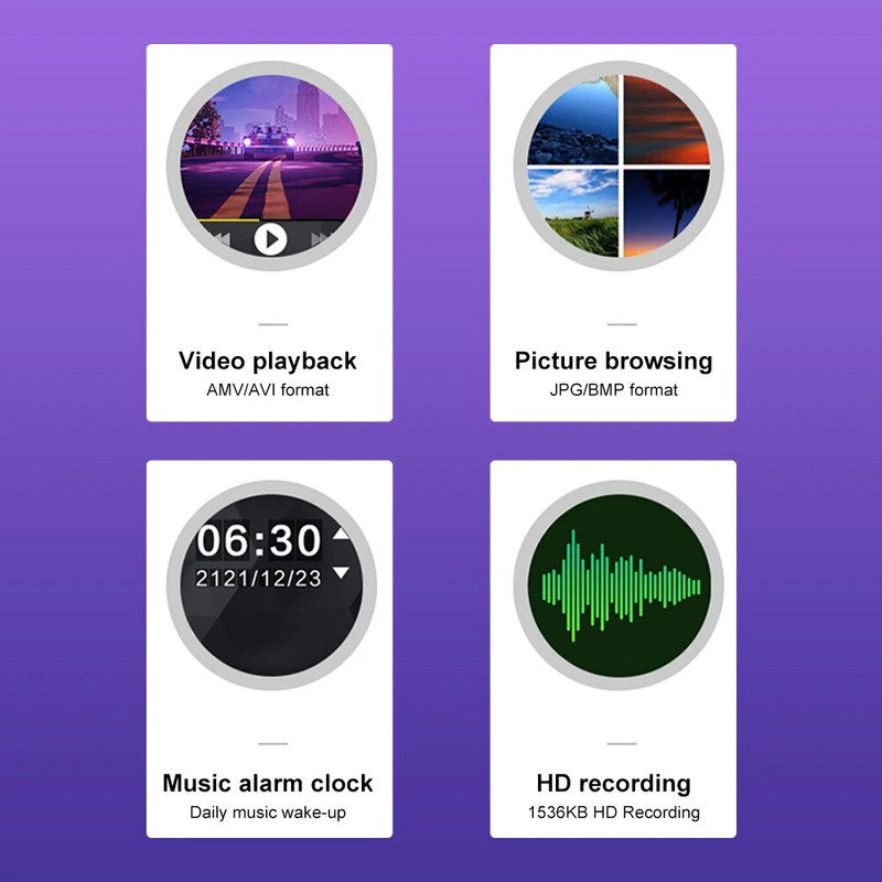 Bluetooth 5.0 be nuostolių MP3 muzikos grotuvas HiFi nešiojamasis garso Walkman su FM / el. knyga / įrašymo įrenginiu / MP4 vaizdo grotuvu 1,77 colio ekranu