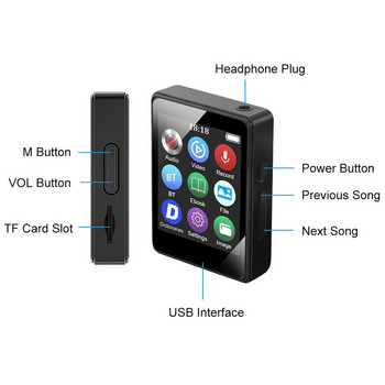 8/16/32/64GB Φορητό MP3 Player Οθόνη 1,8 ιντσών συμβατή με Bluetooth 5.0 Mini MP4 Αναπαραγωγή βίντεο με ραδιόφωνο/εγγραφή/ηλεκτρονικό βιβλίο FM
