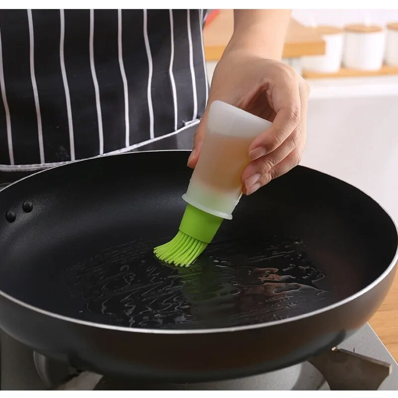 Silikono aliejaus buteliuko šepetys su dangteliu, atsparus aukštai temperatūrai, padažo teptukas, kepsninis blynas, kepimo pyragas