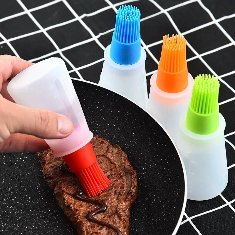 Silikoninio aliejaus buteliuko šepetys su karščiui atsparaus dizaino prieskoniais padažu, kepsnine, kepimo šepečiais.