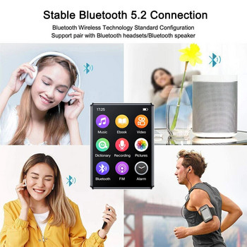 Φορητό MP3 Player Bluetooth HiFi Stereo Music Player Mini MP4 Αναπαραγωγή βίντεο με οθόνη LED Εγγραφή ραδιοφώνου FM για Walkman