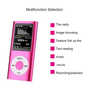1,8-инчов MP3 плейър Възпроизвеждане на музика със записващо устройство FM радио Видео плейър за електронни книги Преносим джобен Спорт Бягане Ходене Възпроизвеждане на музика