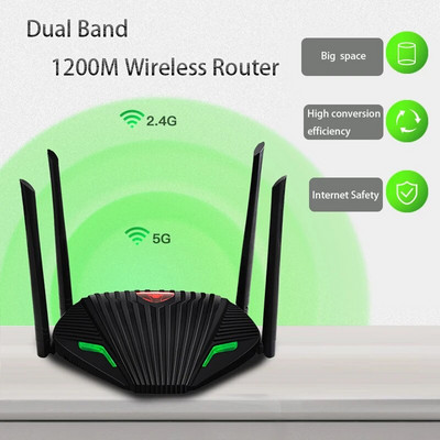 Мрежова карта Wifi рутер гигабитов порт повторител на безжичен сигнал 1200M двулентова външна антена 2.4&5GHz безжичен рутер wifi