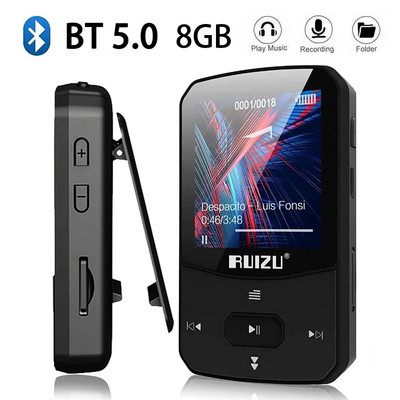 RUIZU X52 Sports Bluetooth MP3 Player Portable Backclip Mini Music Walkman, Suport FM/Recorder/MP4 Video Player Ecran de 2,4 inci