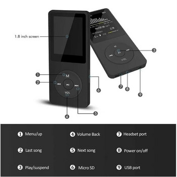Bluetooth-съвместим Mp3 музикален плейър Преносим Mp4 Fm радио Външен ултратънък студентски Mp3 писалка за запис за функция за електронна книга