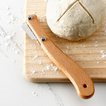 1 бр. Дървена дръжка за хляб Lame Инструмент за нарязване на хляб Резачка за тесто с 5 остриета за домашна кухня Инструмент за печене