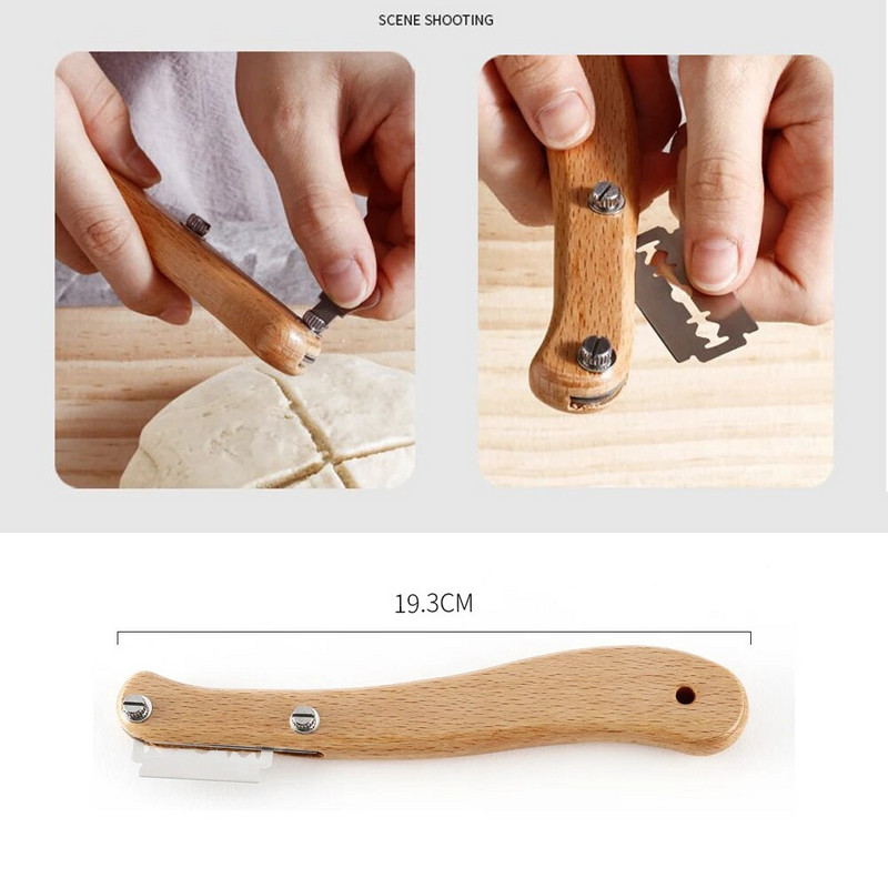 1vnt Duonos lame medinės rankenos duonos pjaustymo įrankis tešlos pjaustytuvas su 5 peiliukais, skirtas namų virtuvės kepimo įrankiui