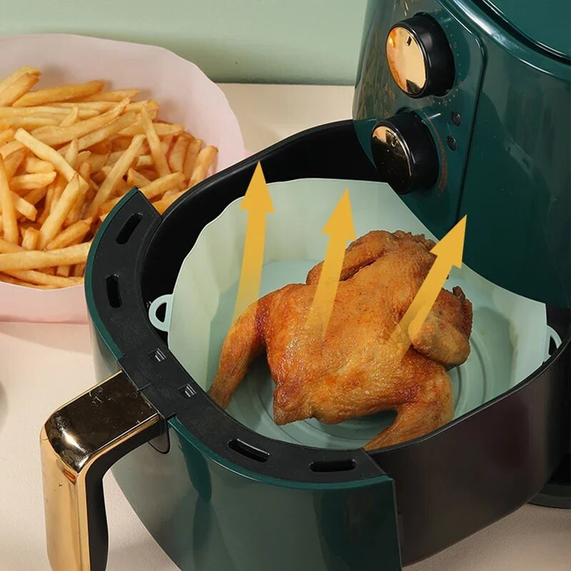18 CM gaisa frier silikona grozs silikona veidne Airfryer cepeškrāsns cepšanas paplāte Pica cepta vistas grozs atkārtoti lietojama pannas ieliktņa piederumi