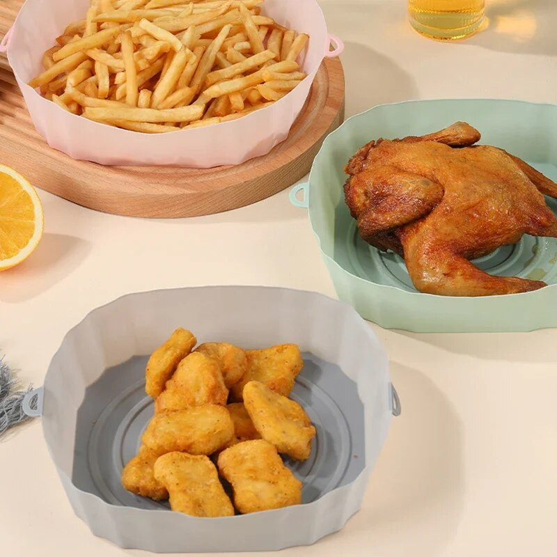 18 CM gaisa frier silikona grozs silikona veidne Airfryer cepeškrāsns cepšanas paplāte Pica cepta vistas grozs atkārtoti lietojama pannas ieliktņa piederumi
