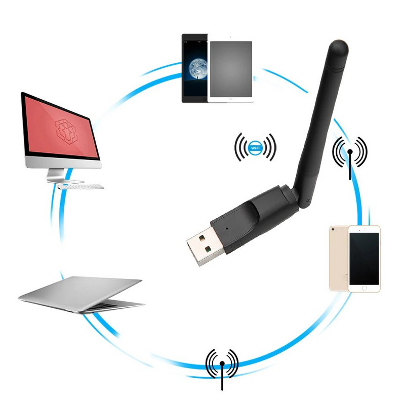 150 Mbps adapteris belaidžio tinklo plokštė Mini USB WiFi adapteris LAN Wi-Fi imtuvas Dongle Antenna 802.11 b/g/n, skirtas PC Windows