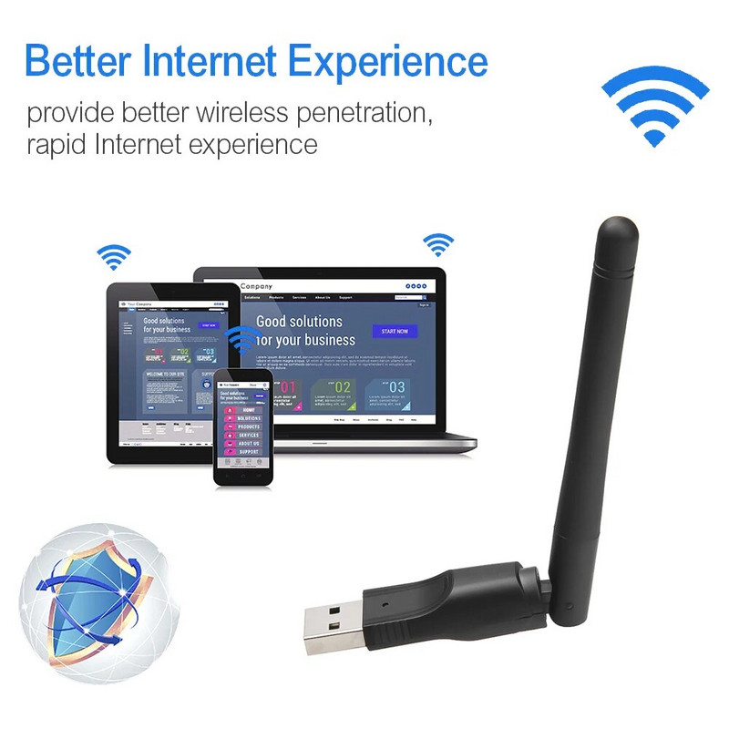 150 Mbps adapteris belaidžio tinklo plokštė Mini USB WiFi adapteris LAN Wi-Fi imtuvas Dongle Antenna 802.11 b/g/n, skirtas PC Windows