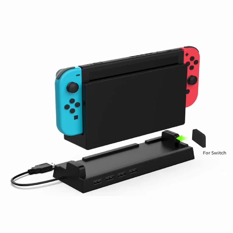 NS Switch OLED doko laikiklis 4 USB prievado šakotuvas Išorinis skirstytuvas išplėtimo adapteris Suderinamas Nintendo Switch žaidimų priedų stovas