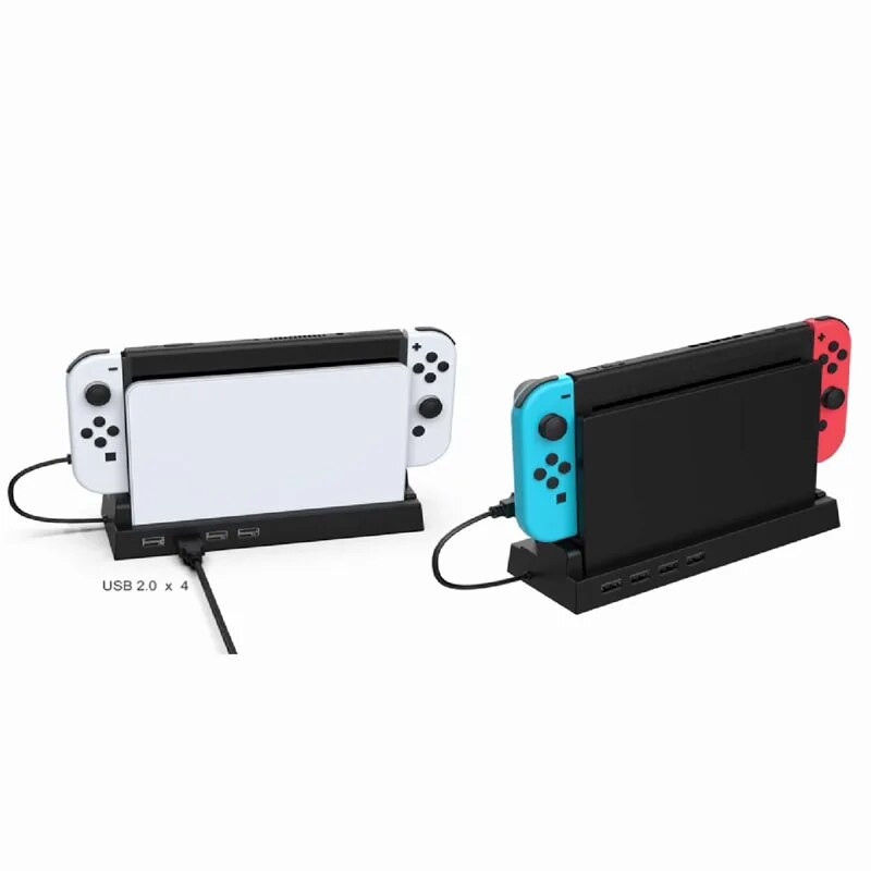NS Switch OLED doko laikiklis 4 USB prievado šakotuvas Išorinis skirstytuvas išplėtimo adapteris Suderinamas Nintendo Switch žaidimų priedų stovas