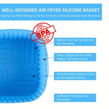 2/3/5 τμχ Επένδυση σιλικόνης Air Fryer Liners (7,48\'\') Τετράγωνο Air Fryer Liners Καλάθι σιλικόνης Μπολ Επαναχρησιμοποιήσιμο BakingTools Αξεσουάρ κουζίνας