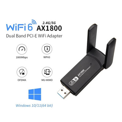 WiFi 6 USB adapteris 2.4G ir 5G AX1800 didelės spartos USB3.0 belaidžio rakto tinklo plokštė MT7921AU WiFi6 adapteris, skirtas Win10/11