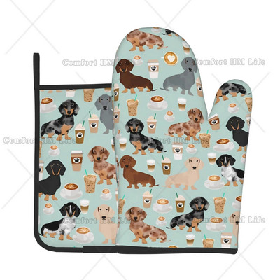 Taksų naminių šunų karščiui atsparios karštai orkaitės pirštinės ir puodų laikikliai, 2 vnt., virtuvės orkaitės pirštinės, skirtos ant grotelių kepimui, kepimui ant grotelių