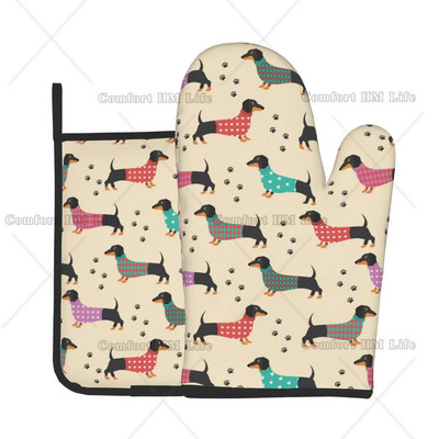 Taksų naminių šunų karščiui atsparios karštai orkaitės pirštinės ir puodų laikikliai, 2 vnt., virtuvės orkaitės pirštinės, skirtos ant grotelių kepimui, kepimui ant grotelių