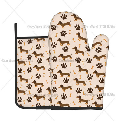 Taksų naminių šunų karščiui atsparios karštai orkaitės pirštinės ir puodų laikikliai, 2 vnt., virtuvės orkaitės pirštinės, skirtos ant grotelių kepimui, kepimui ant grotelių