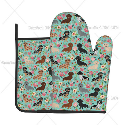 Taksų naminių šunų karščiui atsparios karštai orkaitės pirštinės ir puodų laikikliai, 2 vnt., virtuvės orkaitės pirštinės, skirtos ant grotelių kepimui, kepimui ant grotelių