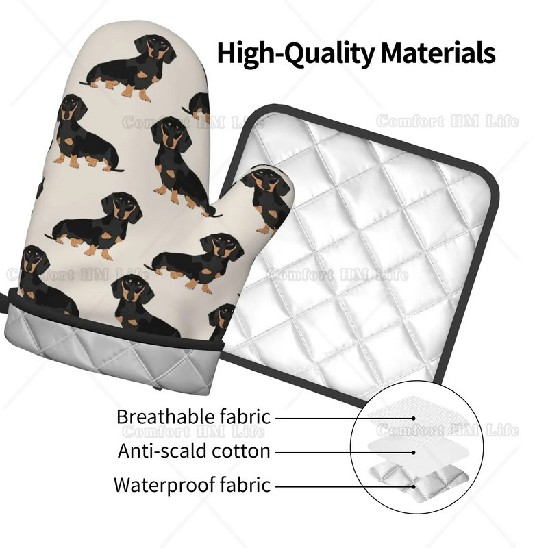 Taksų naminių šunų karščiui atsparios karštai orkaitės pirštinės ir puodų laikikliai, 2 vnt., virtuvės orkaitės pirštinės, skirtos ant grotelių kepimui, kepimui ant grotelių