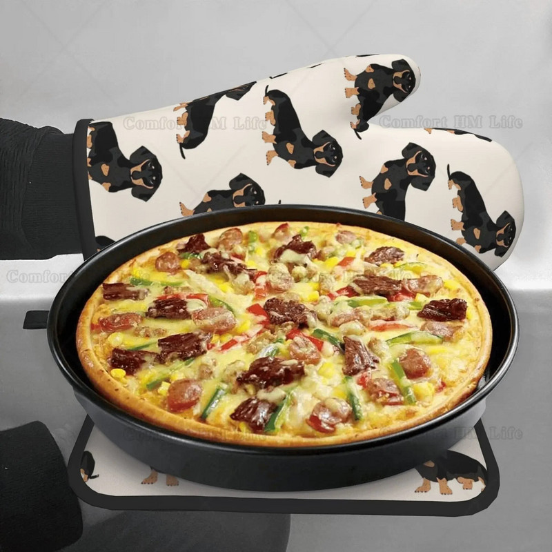 Taksų naminių šunų karščiui atsparios karštai orkaitės pirštinės ir puodų laikikliai, 2 vnt., virtuvės orkaitės pirštinės, skirtos ant grotelių kepimui, kepimui ant grotelių