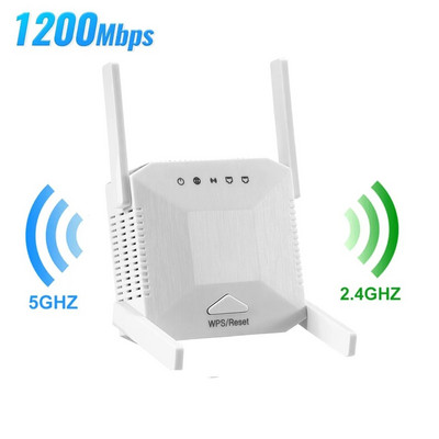 1200Mbps Wireless WiFi Repeater Wifi Signal Booster Dual Band 2.4G 5G WiFi Signal Extender Extender Internet Booster WPS Router
