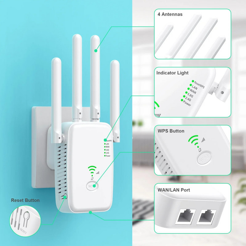 5 Ghz WiFi plėstuvas ilgo nuotolio belaidžio WIFI stiprintuvo tinklo Wi-Fi adapteris 1200Mbps Wi-Fi stiprintuvas 802.11N Wi-Fi signalo kartotuvas