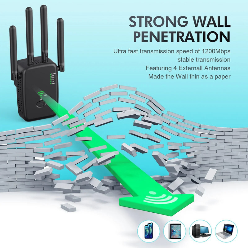 5 Ghz WiFi plėstuvas ilgo nuotolio belaidžio WIFI stiprintuvo tinklo Wi-Fi adapteris 1200Mbps Wi-Fi stiprintuvas 802.11N Wi-Fi signalo kartotuvas