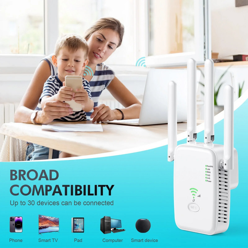 5 Ghz WiFi plėstuvas ilgo nuotolio belaidžio WIFI stiprintuvo tinklo Wi-Fi adapteris 1200Mbps Wi-Fi stiprintuvas 802.11N Wi-Fi signalo kartotuvas