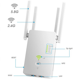 1200Mbps Dual-band Repeater Ασύρματος ενισχυτής σήματος WiFi WiFi Extender Router Signal Booster
