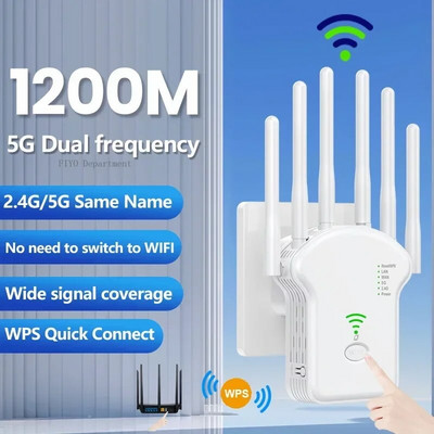 1200Mbps bezvadu WiFi atkārtotājs WiFi signāla atkārtotājs divjoslu 2.4G 5G WiFi paplašinātājs antenas tīkla pastiprinātājs WPS maršrutētājs
