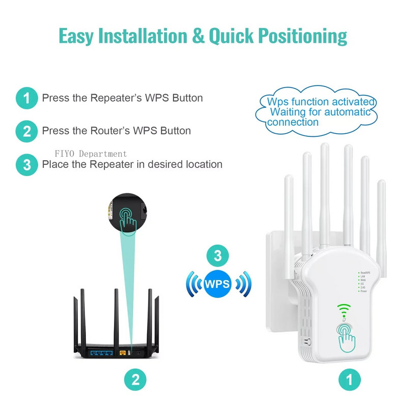 1200Mbps bezvadu WiFi atkārtotājs WiFi signāla atkārtotājs divjoslu 2.4G 5G WiFi paplašinātājs antenas tīkla pastiprinātājs WPS maršrutētājs