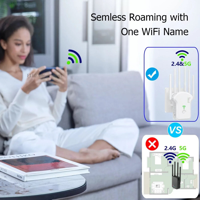 1200Mbps bezvadu WiFi atkārtotājs WiFi signāla atkārtotājs divjoslu 2.4G 5G WiFi paplašinātājs antenas tīkla pastiprinātājs WPS maršrutētājs