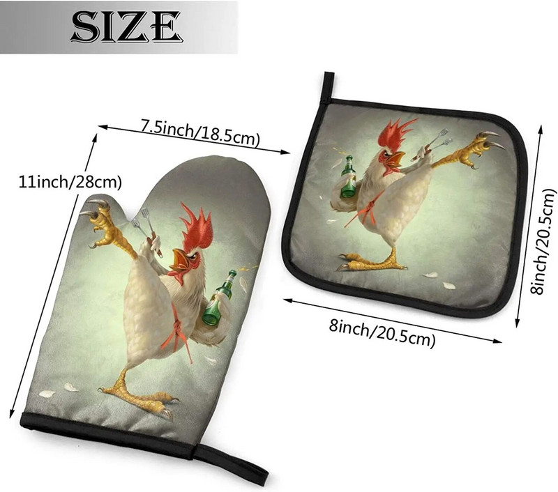 Juokingos vištienos orkaitės pirštinės ir puodų laikikliai, karščiui atsparūs virtuvės pirštinės su spaudiniu, skirtos kepti ant grotelių mikrobangų krosnelėje