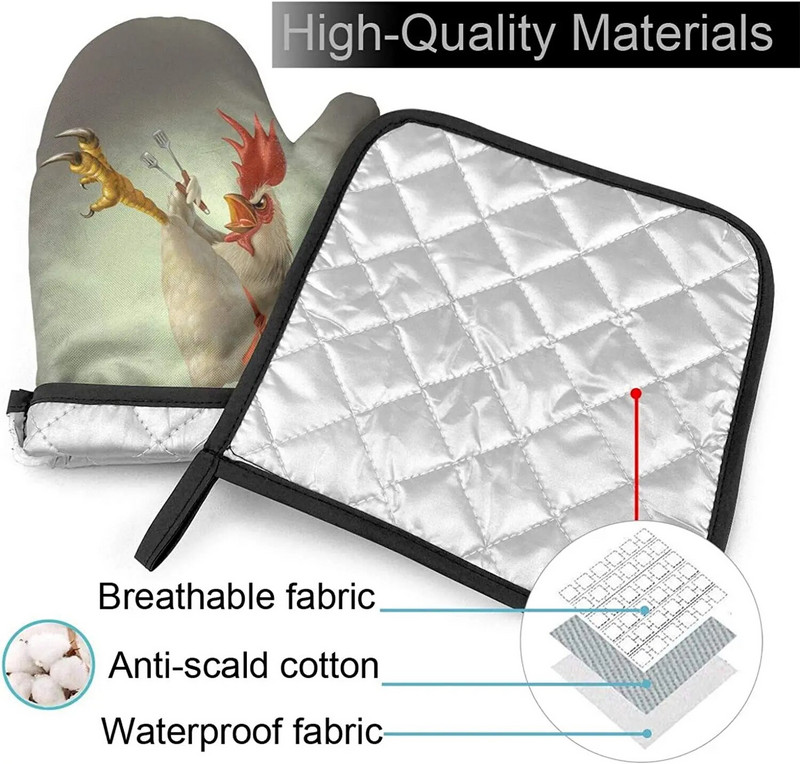 Juokingos vištienos orkaitės pirštinės ir puodų laikikliai, karščiui atsparūs virtuvės pirštinės su spaudiniu, skirtos kepti ant grotelių mikrobangų krosnelėje