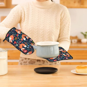 Γάντια φούρνου και κατσαρόλες Fox σετ με 2 αντιολισθητικά γάντια φούρνου και μαξιλάρια για μαγείρεμα ψησίματος ψησίματος δώρων μπάρμπεκιου