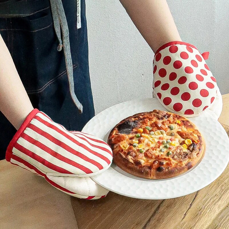 1vnt karščiui atsparios orkaitės pirštinės nuo nuplikimo Virtuvė Mikrobangų krosnelė Kepimas Ant grotelių Juostelė taškinė lininė medvilnė pirštinės padėklo indų dubens laikiklis