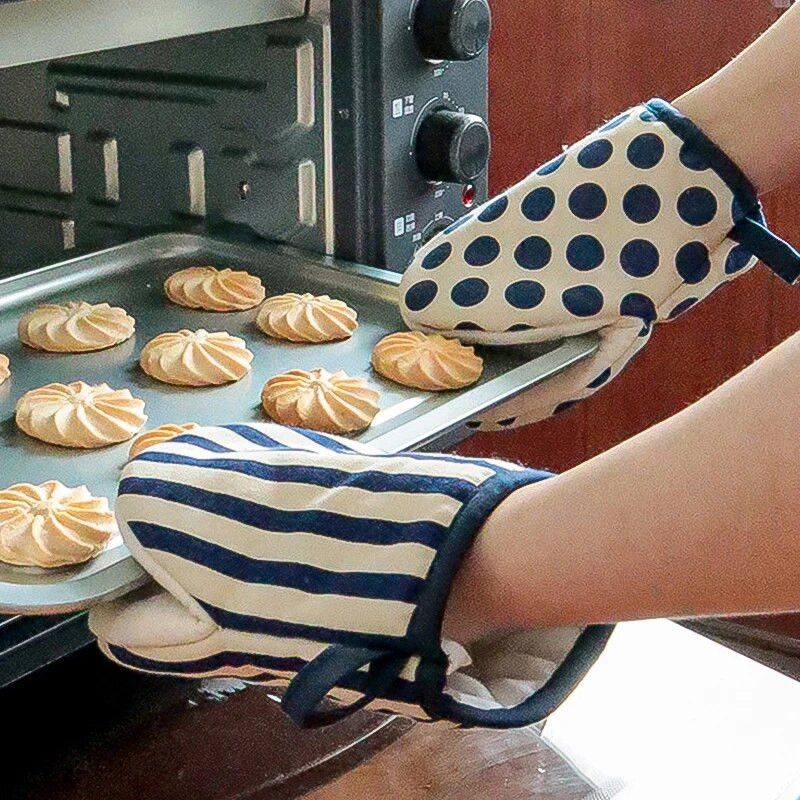 1vnt karščiui atsparios orkaitės pirštinės nuo nuplikimo Virtuvė Mikrobangų krosnelė Kepimas Ant grotelių Juostelė taškinė lininė medvilnė pirštinės padėklo indų dubens laikiklis