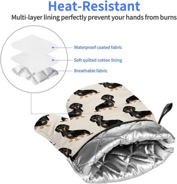 Dachshund Weiner Dog Oven Mitts Нехлъзгащи се, термоустойчиви, мека памучна подплата Кухненски ръкавици за готвене, печене, барбекю, един размер