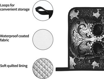 Готически захарен череп, черни ръкавици за фурна и комплекти поставки за тенджери, Хелоуин, топлоустойчиви неплъзгащи се кухненски ръкавици Горещи подложки за готвене