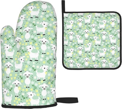 Gothic Sugar Skull Black Orkaitės pirštinių ir puodų laikiklių rinkiniai, Helovino karščiui atsparios neslystančios virtuvinės pirštinės, skirtos gaminti maistą